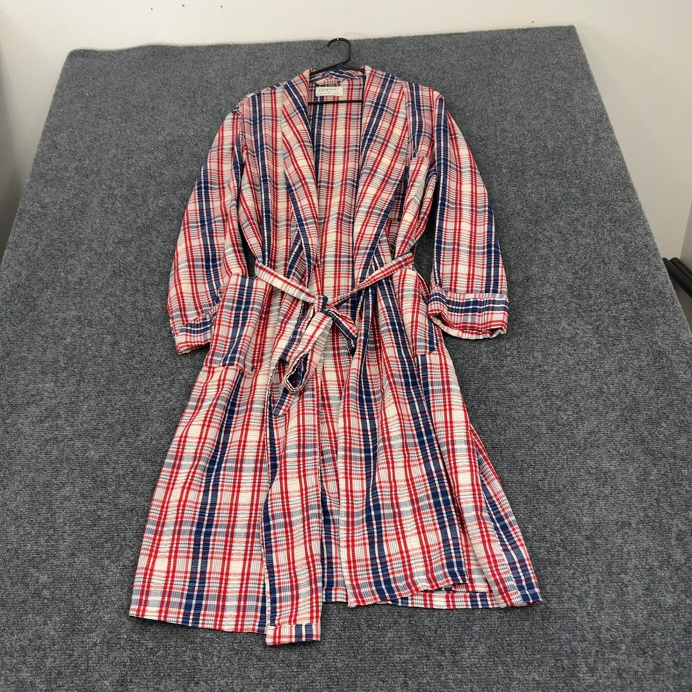 Vintage Roytex Robe Mens OS Red White Blue Seersucker Plaid Belted Sleepwear